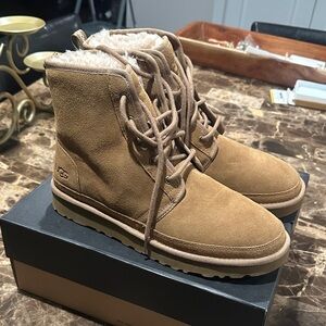 UGG Chestnut Leather Boots with Cozy Lining